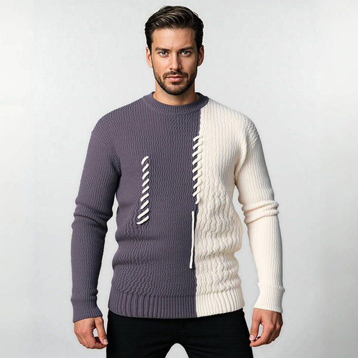 Herren Strickpullover mit modernem Struktur-Design und kontrastierenden Mustern Echoarchiv