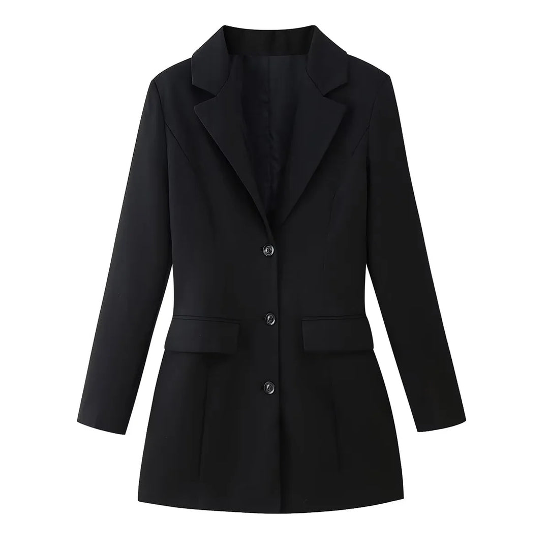 Damen taillierter Longblazer mit Reverskragen, drei Knöpfen und Pattentaschen – Valéne