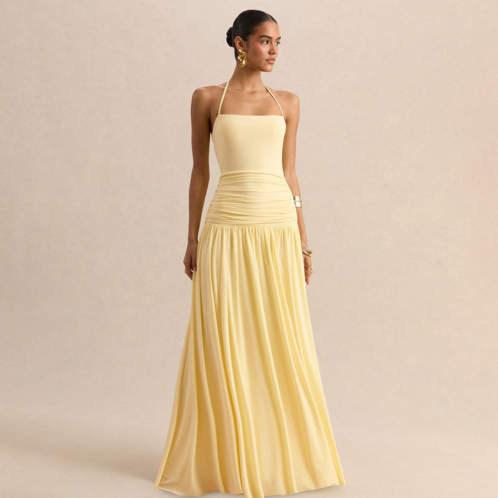 Damen Elegantes Maxikleid mit rüschiertem Oberteil und zarter Silhouette Echo Archiv