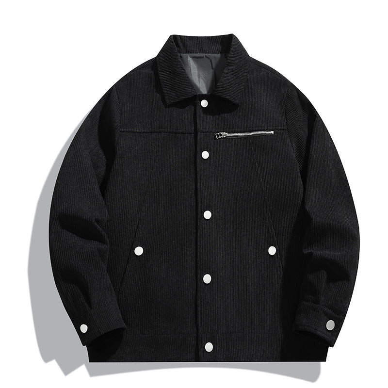 Herren Cord-Truckerjacke mit Reißverschluss-Brusttasche und Druckknopffront Echo Archiv