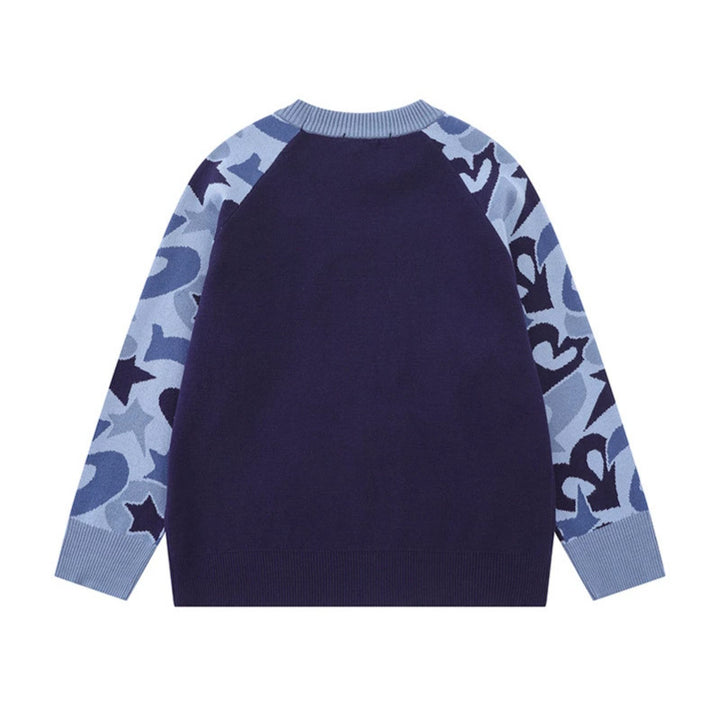 Damen Strickpullover mit Raglanärmeln, Statement-Jacquardärmeln und geripptem Saum Echoarchiv