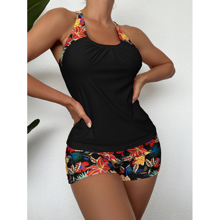 Damen Sportliches Badeanzug-Set mit Cross-Back-Design und Blumenmuster Echo Archiv