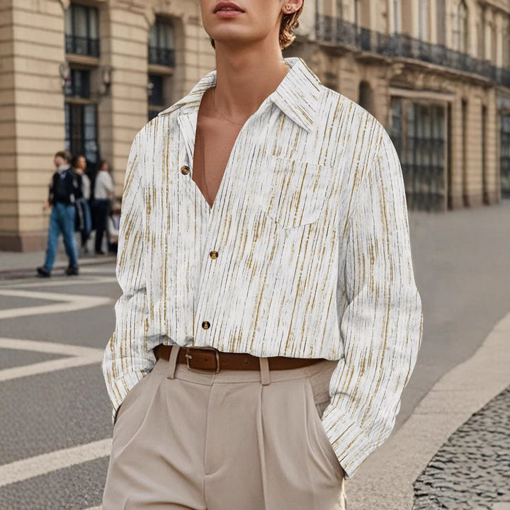 Herren lässiges Langarmhemd mit modernem Stehkragen und strukturiertem Design Echoarchiv