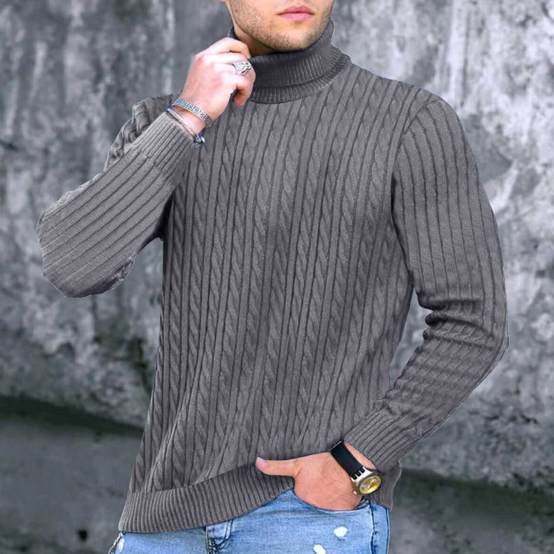 Herren eleganter Rollkragenpullover mit exquisiter Zopfmusterstruktur Echoarchiv