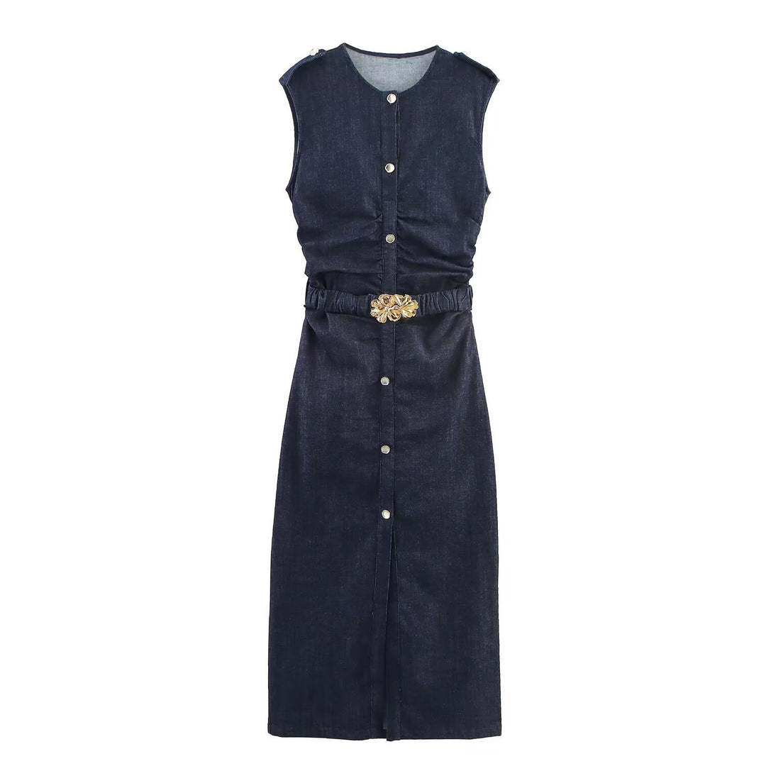 Damen Jeanskleid mit Wickelgürtel und eleganten Druckknöpfen Echo Archiv