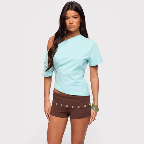 Damen asymmetrisches Oberteil mit schulterfreiem Design und kurzen Ärmeln Echo Archiv