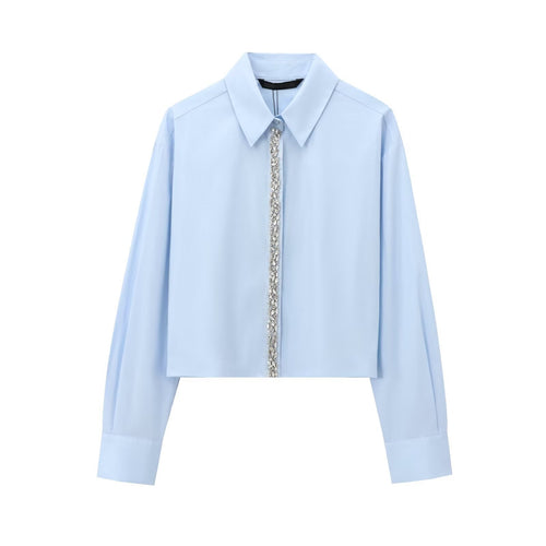 Damen Cropped Hemd mit Kristallverzierung und Oversized-Kragen Echo Archiv
