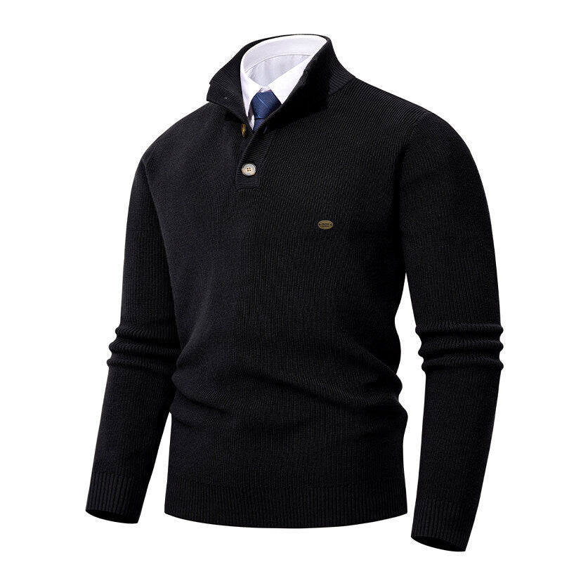 Herren Strickpullover mit Knopfdetails und modernem Stehkragen Echoarchiv