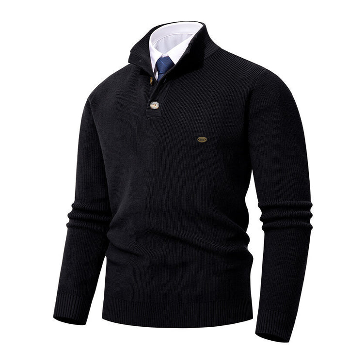 Herren Strickpullover mit Knopfdetails und modernem Stehkragen Echoarchiv