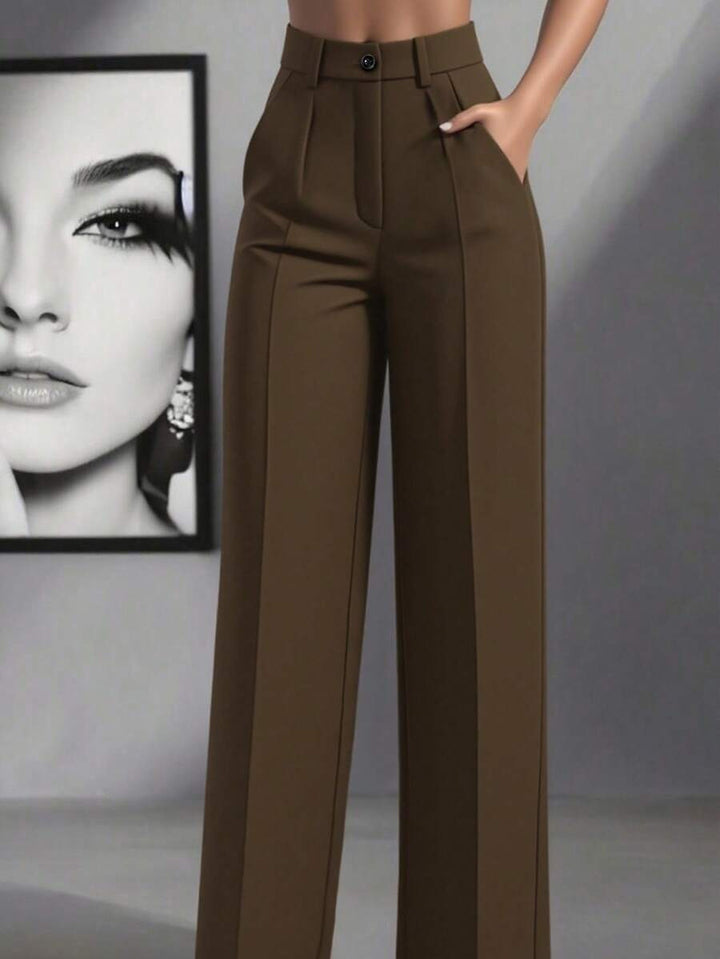 Damen Hochtaillierte Palazzo-Stretchhose mit Bügelfalte und Eingrifftaschen – Avélisse