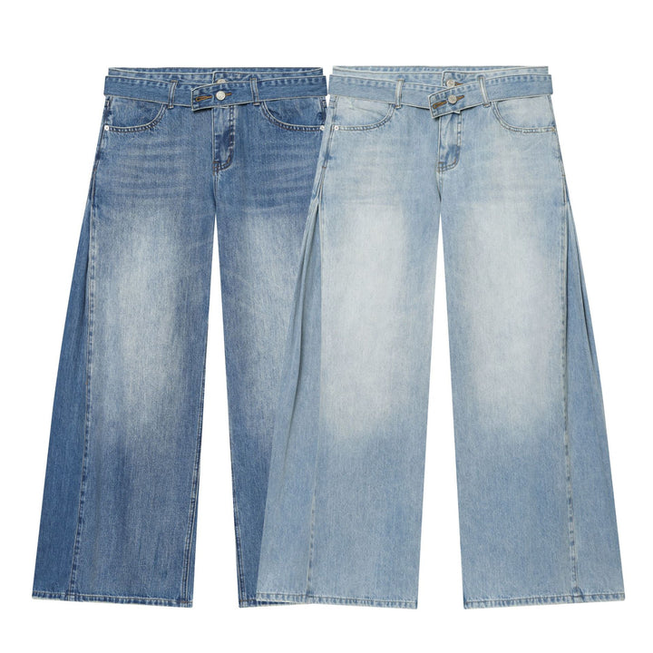 Damen nan weite zerrissene Jeans mit hoher Taille und Bindeband Echo Archiv