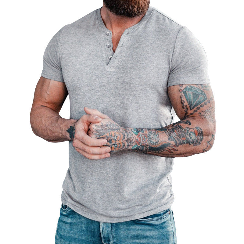 Herren Kurzarm-Henley-T-Shirt mit modischem Kragen und praktischem Knopfdesign Echoarchiv