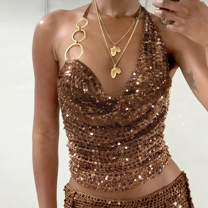 Damen Glamouröses Haltertop mit schimmernden Details Echo Archiv