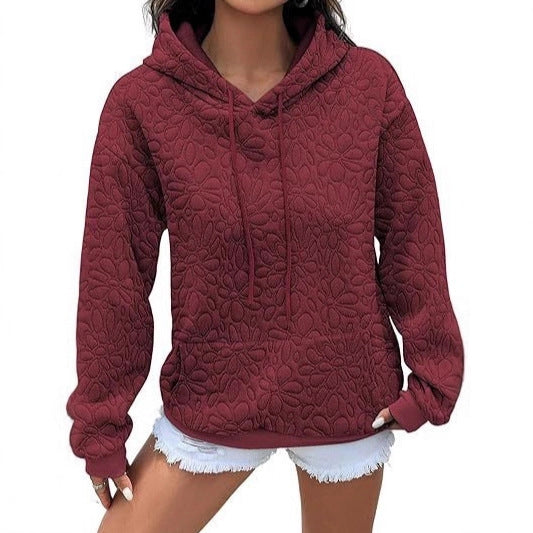 Damen Gestepptes Kapuzen-Sweatshirt mit floralem Steppmuster und Kängurutasche Echoarchiv