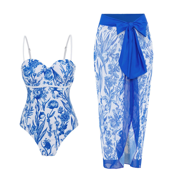 Damen Bademode mit floralem Muster und transparenter Sarong-Hülle Echo Archiv