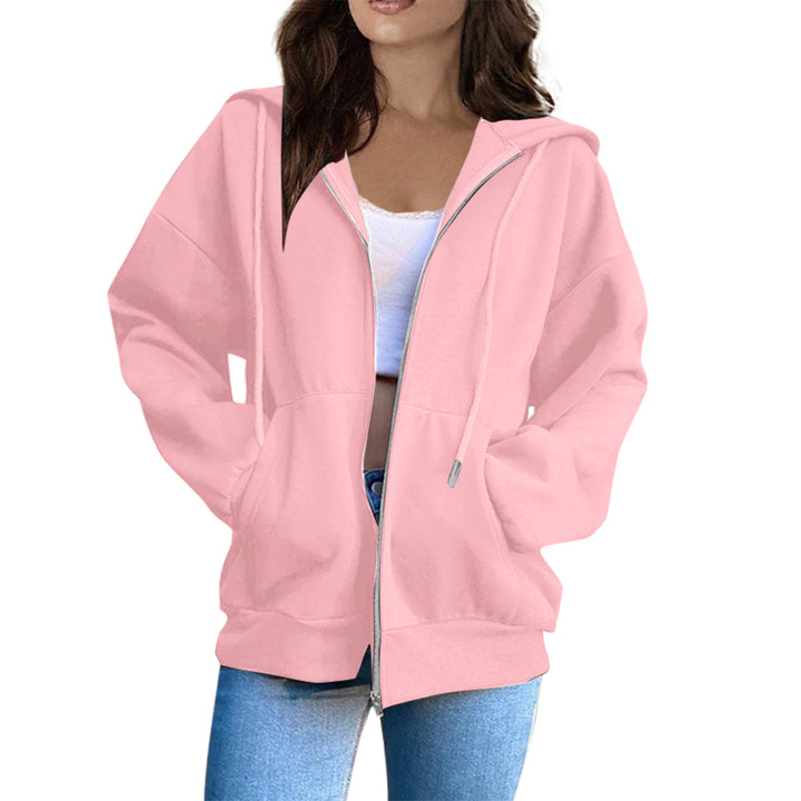 Damen oversized Kapuzenjacke mit durchgehendem Reißverschluss, Kängurutaschen und weichem Innenfutter – Célinea