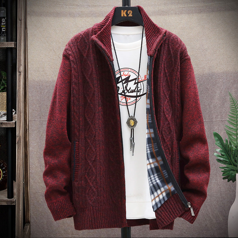 Herren Strickjacke mit Kunstlederdetails und hohem Kragen Echoarchiv