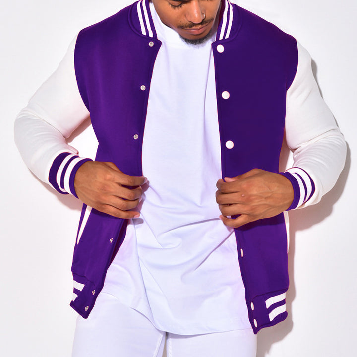 Herren sportliche Collegejacke mit kontrastierenden Ärmeln und Druckknöpfen Echoarchiv