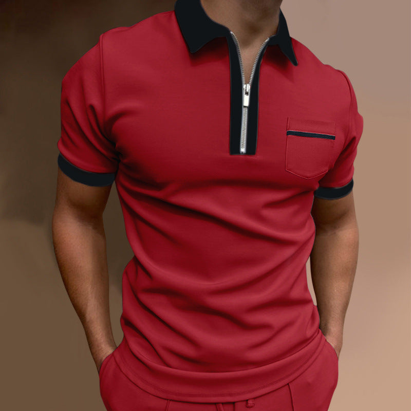 Herren sportliches Kurzarm-Poloshirt mit Reißverschluss und Brusttasche Echoarchiv