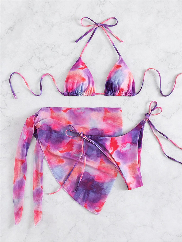 Damen Triangel-Bikini-Set mit floralem Wickelrock und verstellbaren Trägern Echo Archiv