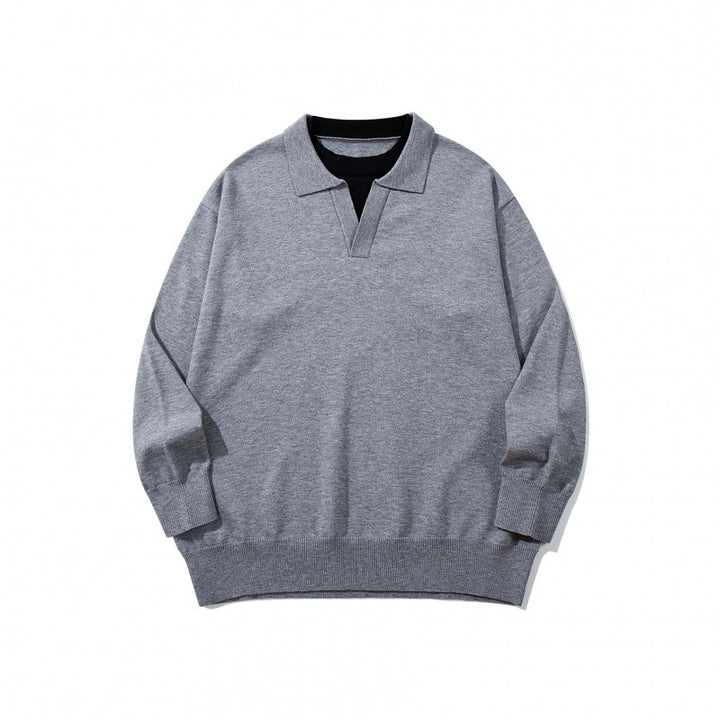 Unisex Oversize-Feinstrickpullover mit offenem Henley-Ausschnitt und kontrastiertem Innenkragen Echo Archiv
