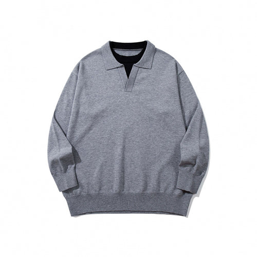Unisex Oversize-Feinstrickpullover mit offenem Henley-Ausschnitt und kontrastiertem Innenkragen Echo Archiv