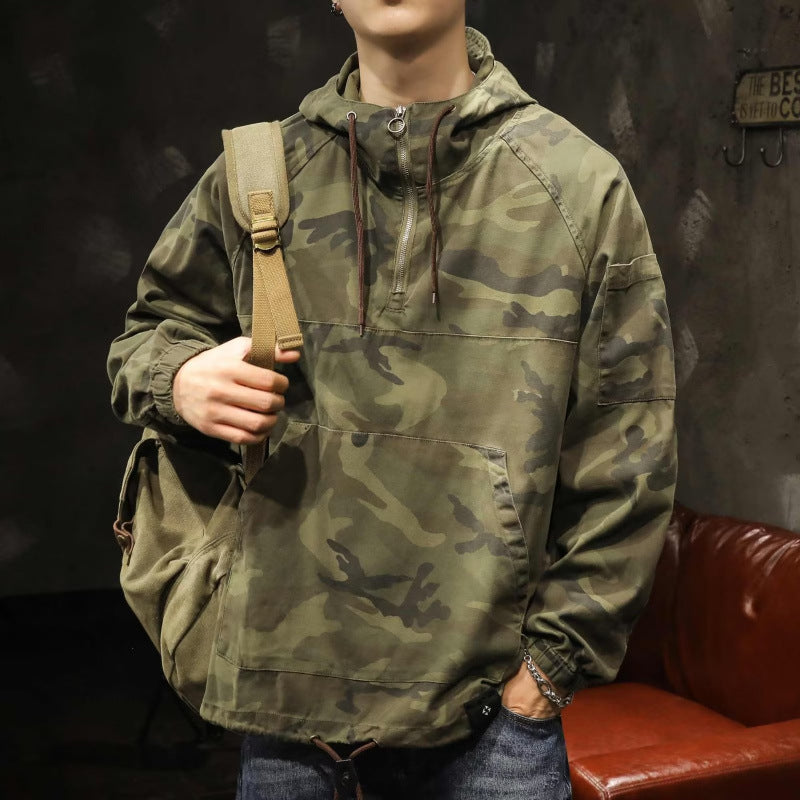 Herren Kapuzen-Anorak mit Halbzip, Kängurutasche und Tunnelzugsaum Echoarchiv