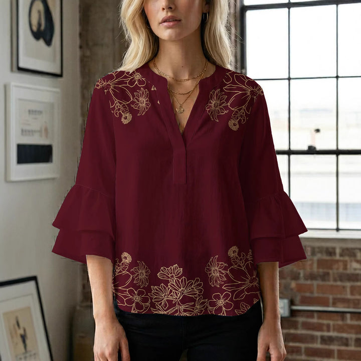 Damen Bluse mit voluminösen Rüschenärmeln und floralem Druck Echo Archiv