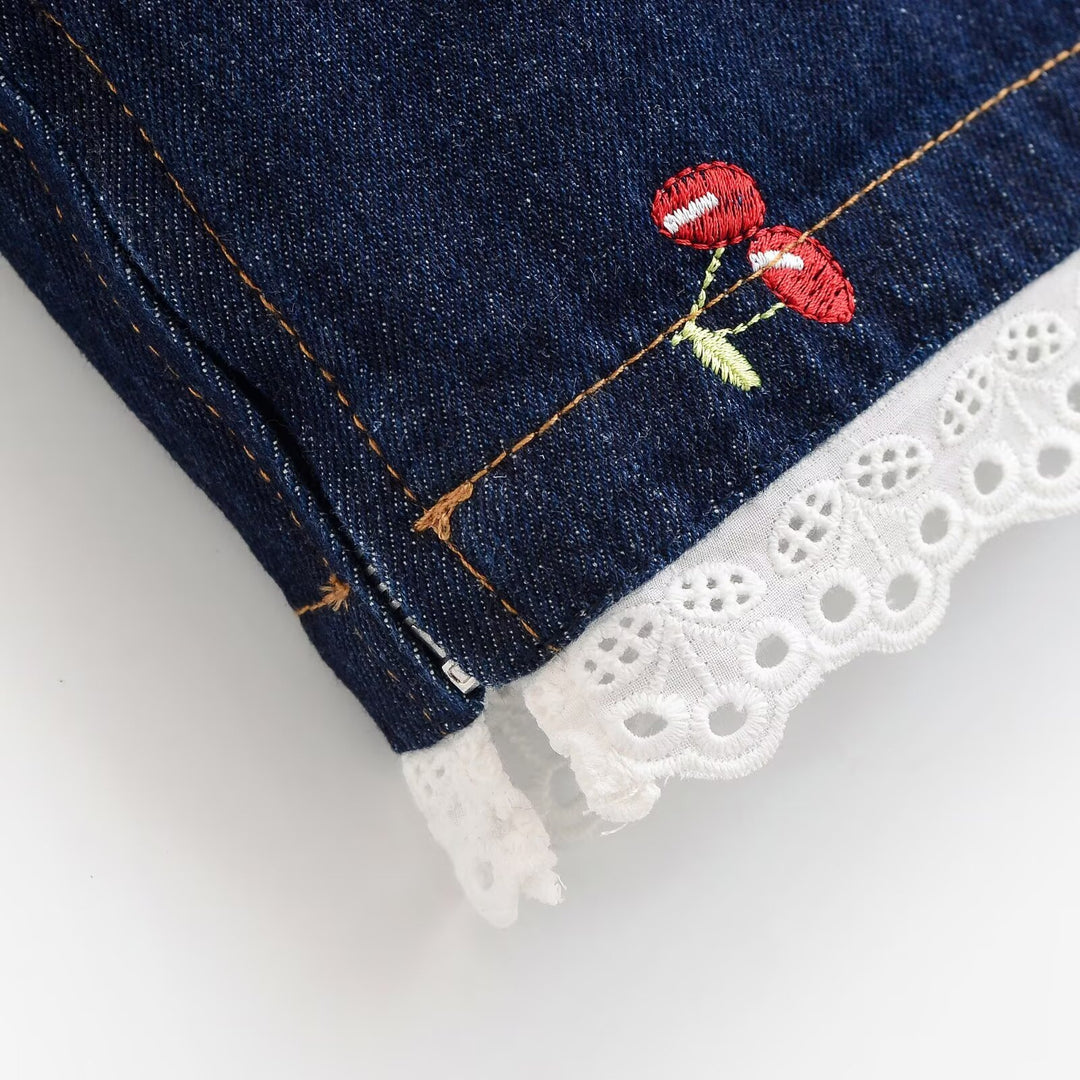 Damen Designer-Cropped-Top mit floralem Stickmuster und Spitzenbesatz Echo Archiv