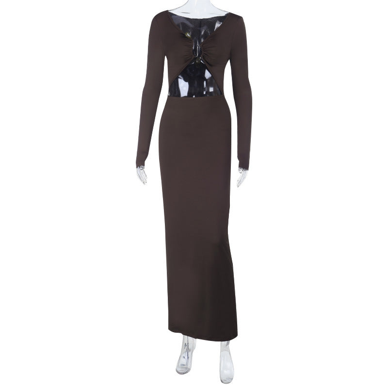 Damen elegantes langes Kleid mit Raffung und tiefem V-Ausschnitt Echo Archiv