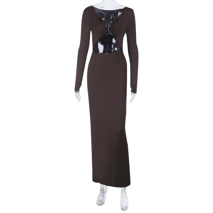 Damen elegantes langes Kleid mit Raffung und tiefem V-Ausschnitt Echo Archiv