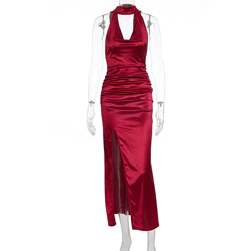 Damen Elegantes Kleid mit tiefem V-Ausschnitt und hohem Schlitz Echo Archiv