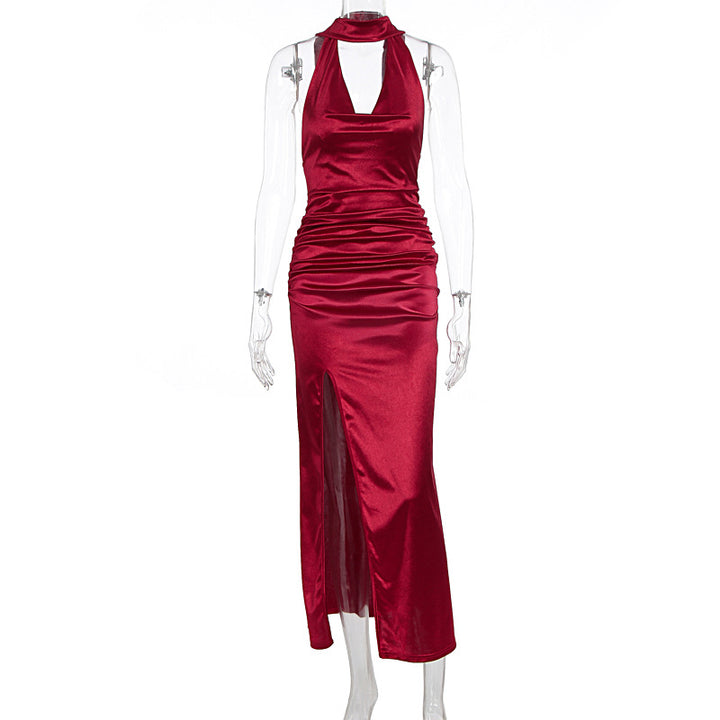 Damen Elegantes Kleid mit tiefem V-Ausschnitt und hohem Schlitz Echo Archiv