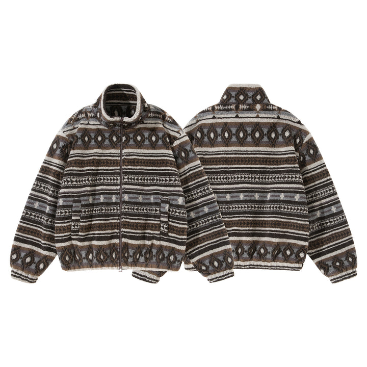 Unisex Kurzblouson aus Teddyfleece mit Ethno‑Muster und Stehkragen Echoarchiv