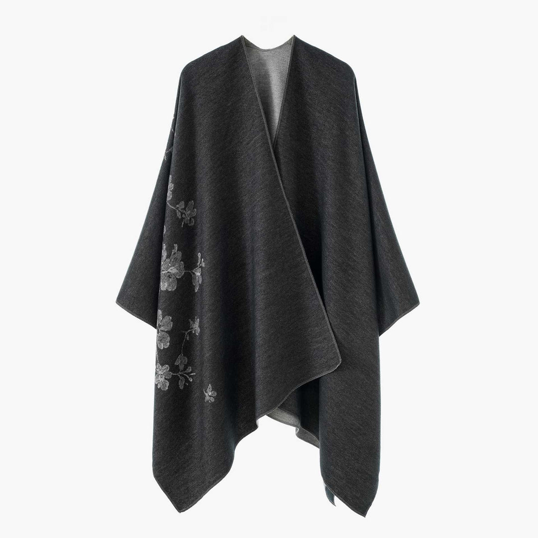 Damen Offener Reversibler Wollmix‑Cape mit floralem Jacquard Echo Archiv
