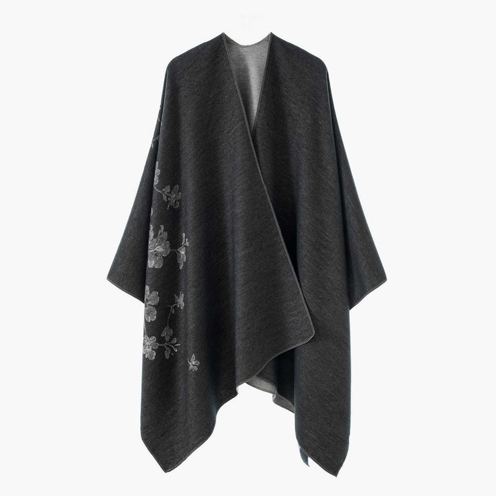 Damen Offener Reversibler Wollmix‑Cape mit floralem Jacquard Echo Archiv