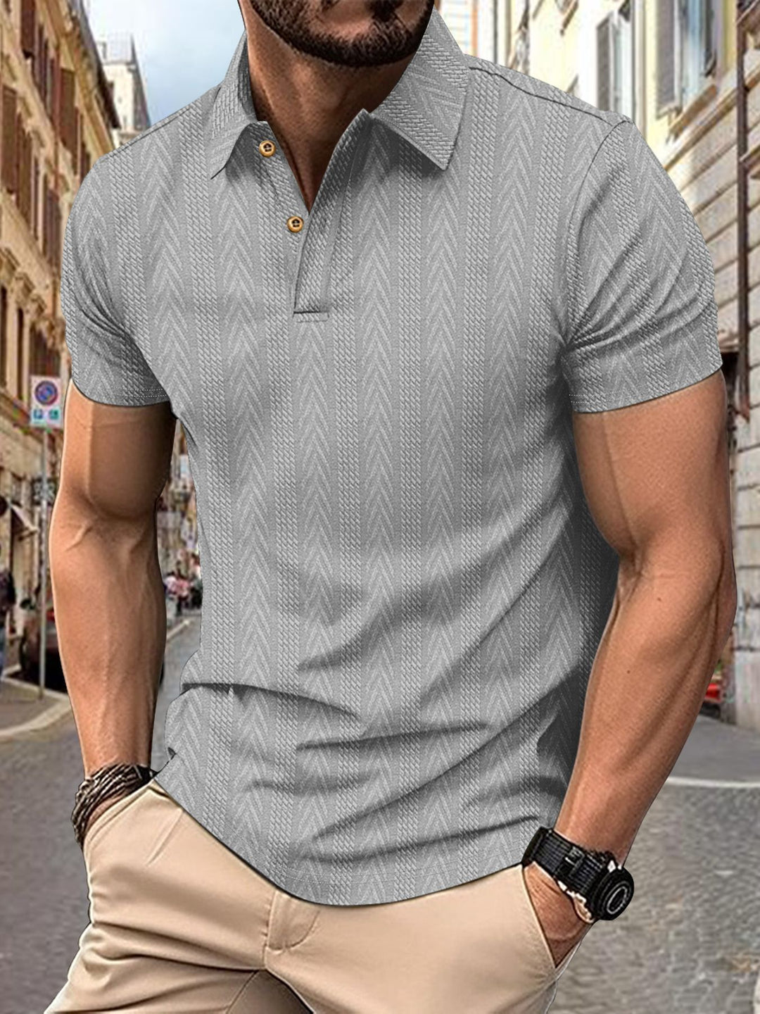 Herren Kurzarm Poloshirt mit strukturiertem Design und eleganter Knopfleiste Echoarchiv