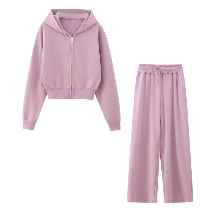 Damen Zweiteiliges Lounge-Set mit kurzem Reißverschluss-Hoodie und weitem High‑Waist-Jogginghose Echo Archiv