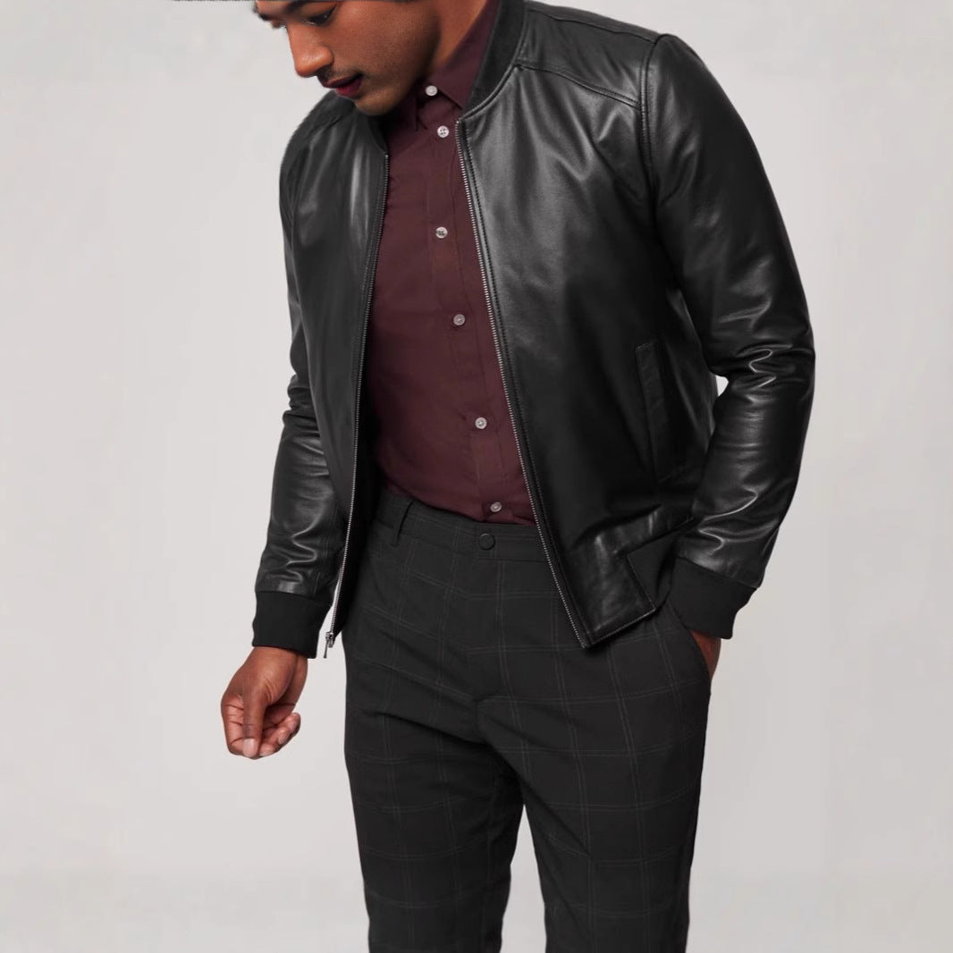 Herren klassische Lederjacke im Biker-Stil mit elastischem Bund Echoarchiv