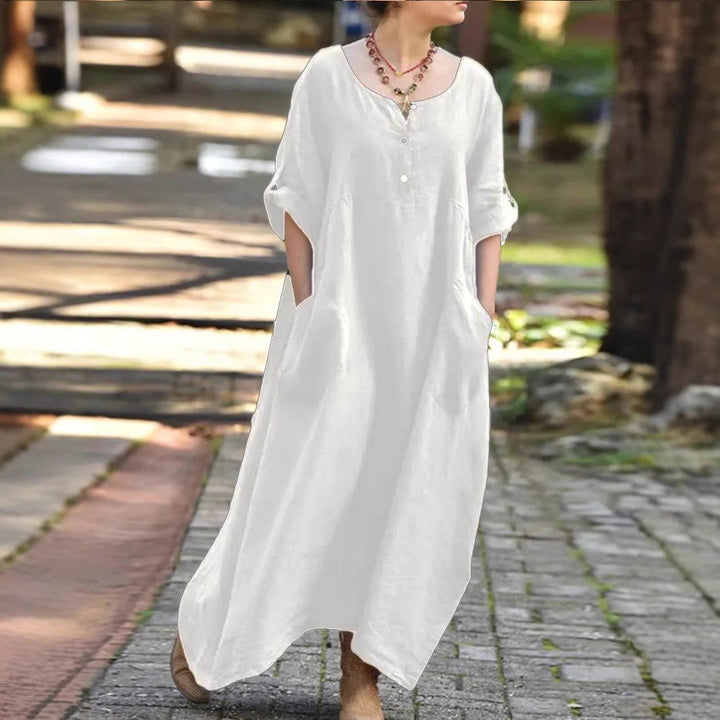 Damen lässiges Maxikleid mit praktischen Taschen und Knopfdetails Echoarchiv