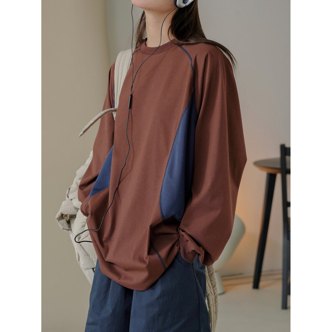 Damen Oversized Sweatshirt mit Raglan-Nähten und Kontrast-Mesh-Einsätzen Echoarchiv