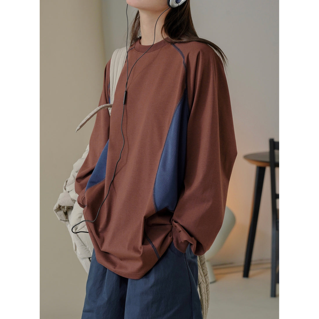 Damen Oversized Sweatshirt mit Raglan-Nähten und Kontrast-Mesh-Einsätzen Echoarchiv