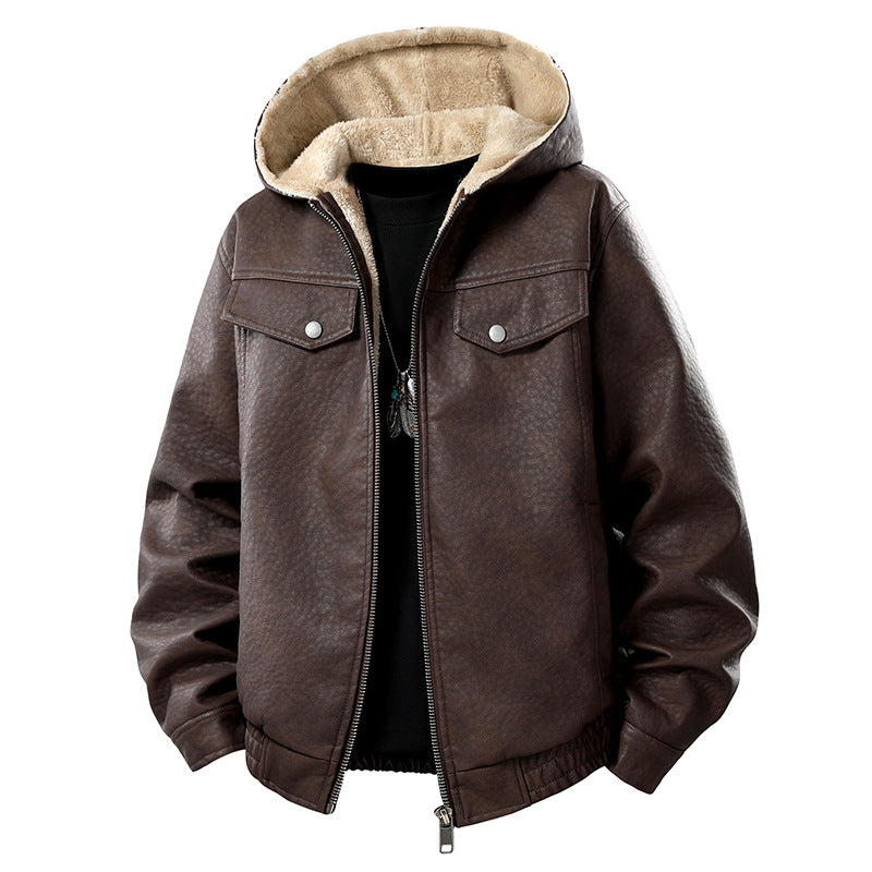 Herren Lederoptik-Blouson mit Kapuze, Teddyfutter und aufgesetzten Fronttaschen Echo Archiv