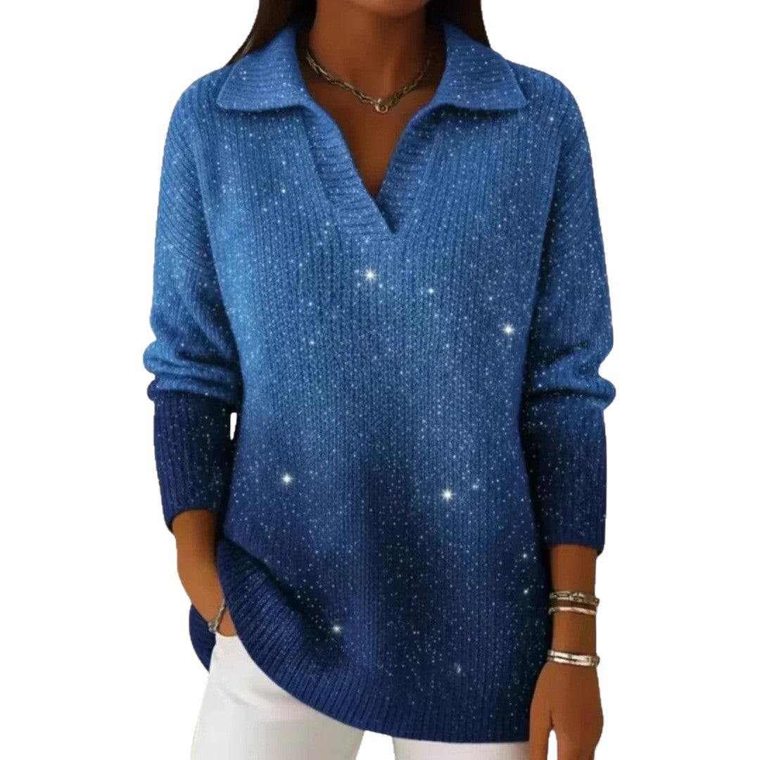 Damen Modischer Strickpullover mit V-Ausschnitt – Mavelle
