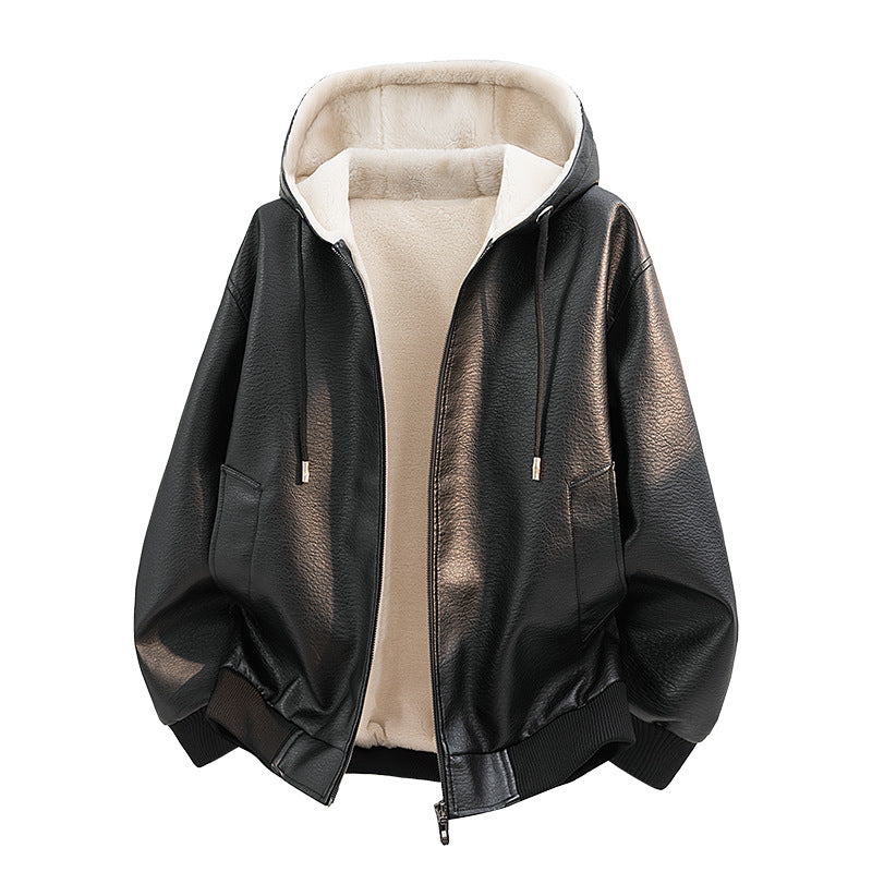 Herren Kapuzenjacke aus Leder mit Teddyfutter Echo Archiv