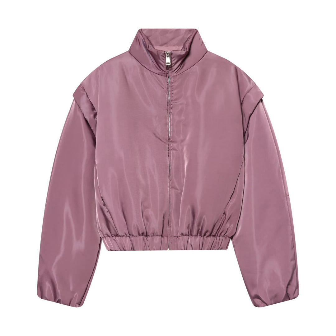 Damen Cropped‑Bomberjacke im Satin‑Look mit Stehkragen und Taillen‑Tunnelzug Echoarchiv