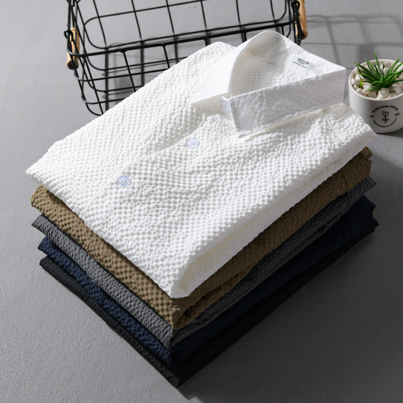 Herren Struktur-Leichthemd im Layering-Style mit Crinkle-Optik und gerundetem Saum Echoarchiv