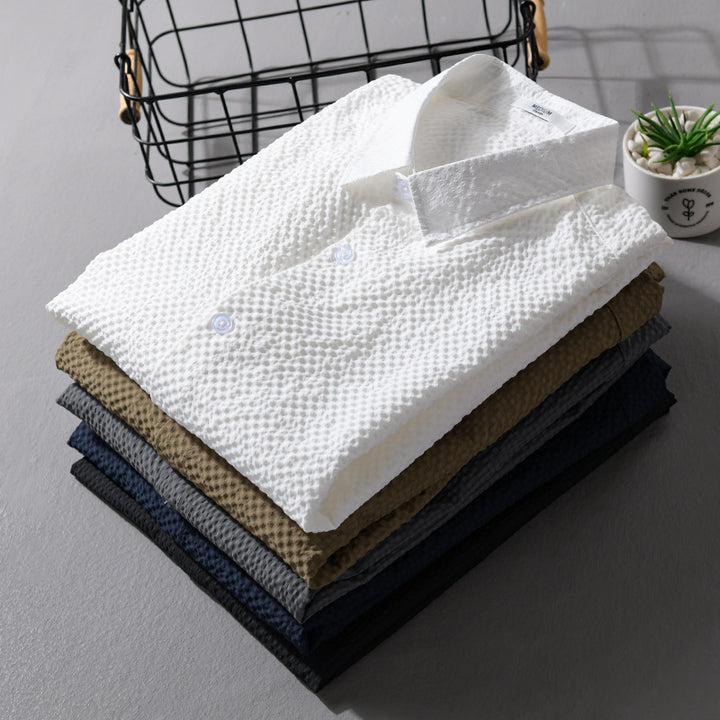 Herren Struktur-Leichthemd im Layering-Style mit Crinkle-Optik und gerundetem Saum Echoarchiv