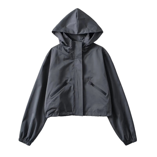 Damen Cropped Regenjacke mit Kapuze, wasserabweisender Tech‑Qualität und schrägen Reißverschlusstaschen Echo Archiv