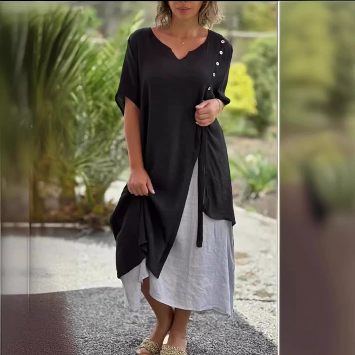 Damen Midi-Kleid mit seitlichem Schlitz und knöpfbarem Detail Echo Archiv
